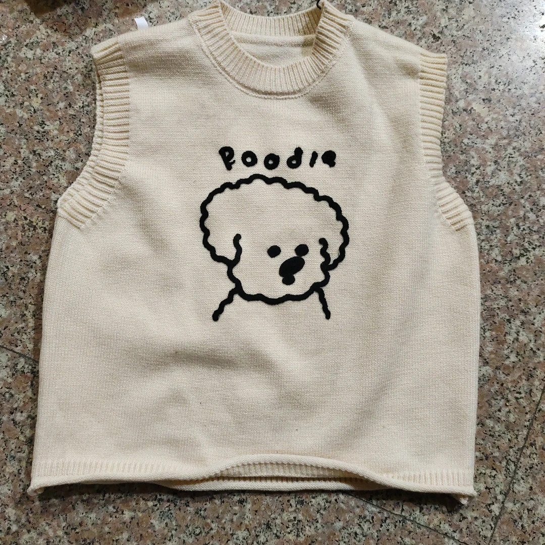 女童春秋针织小狗马甲韩版无袖毛衣坎肩内搭外穿