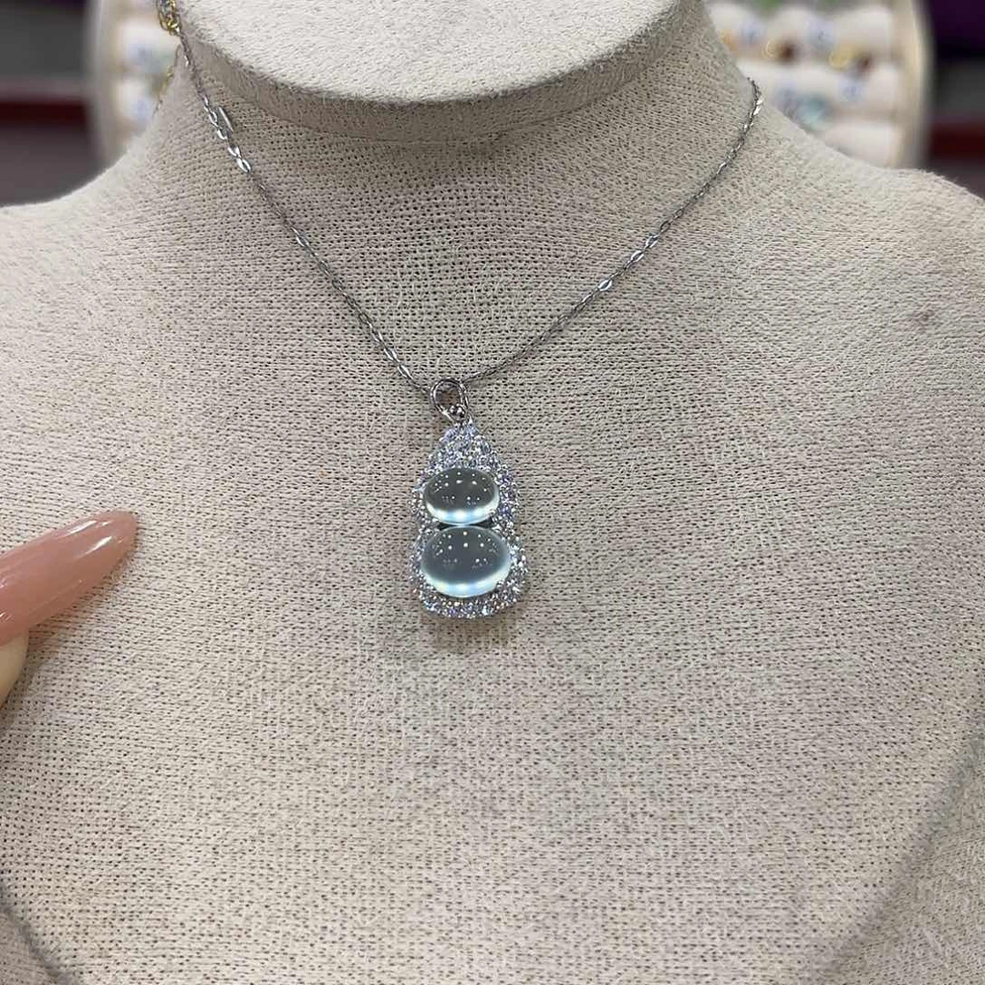 吼***)蛇纹石玉银S925镶嵌女款吊坠