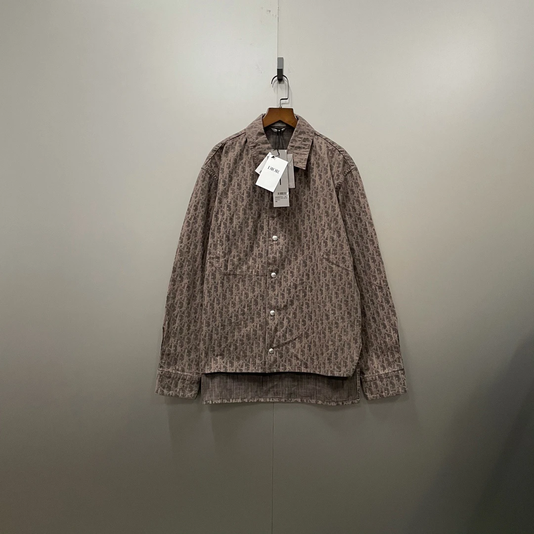99新 DIOR/迪奥 q218 棕色满印老花衬衫 44码/ki300579