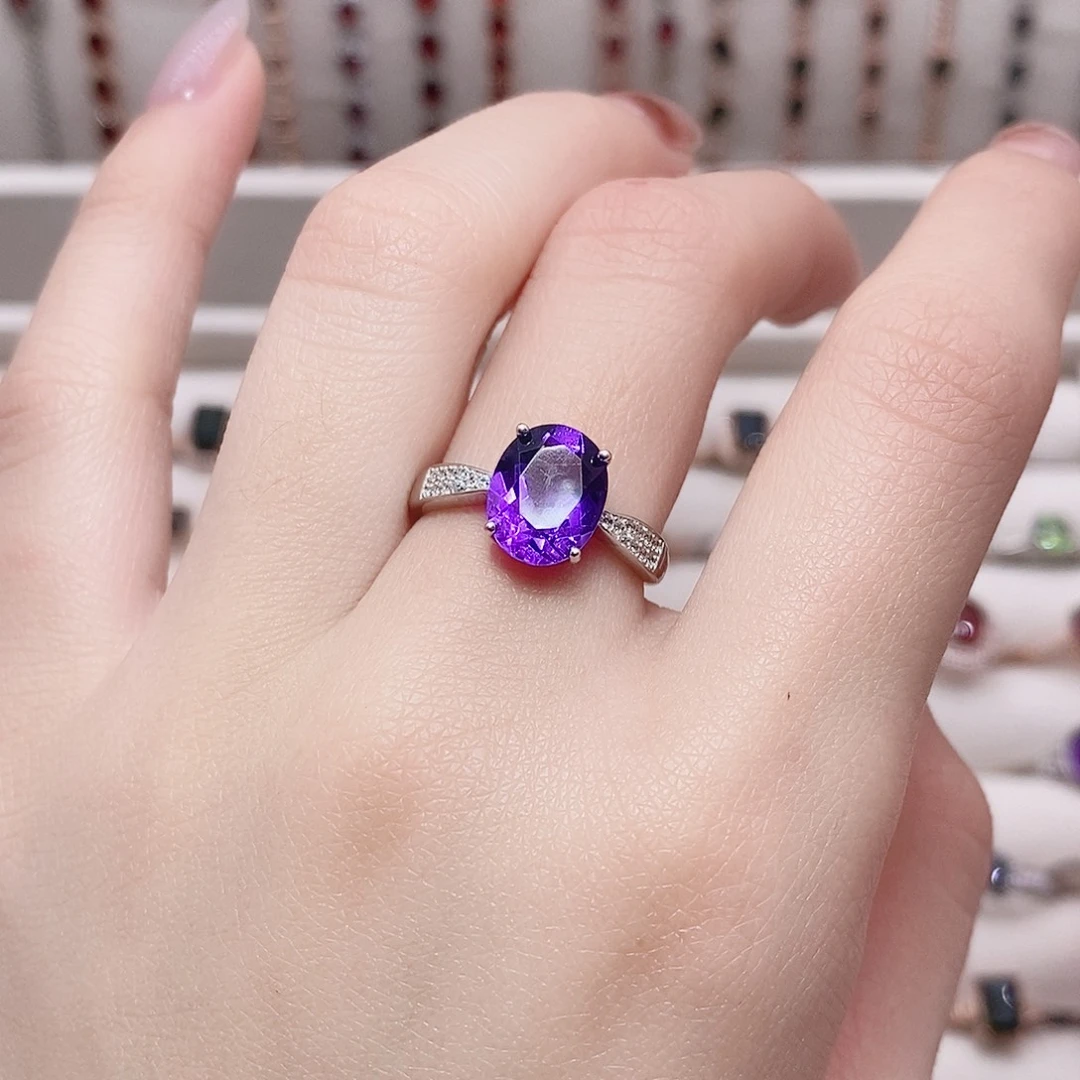 紫晶戒指银S925镶嵌戒指