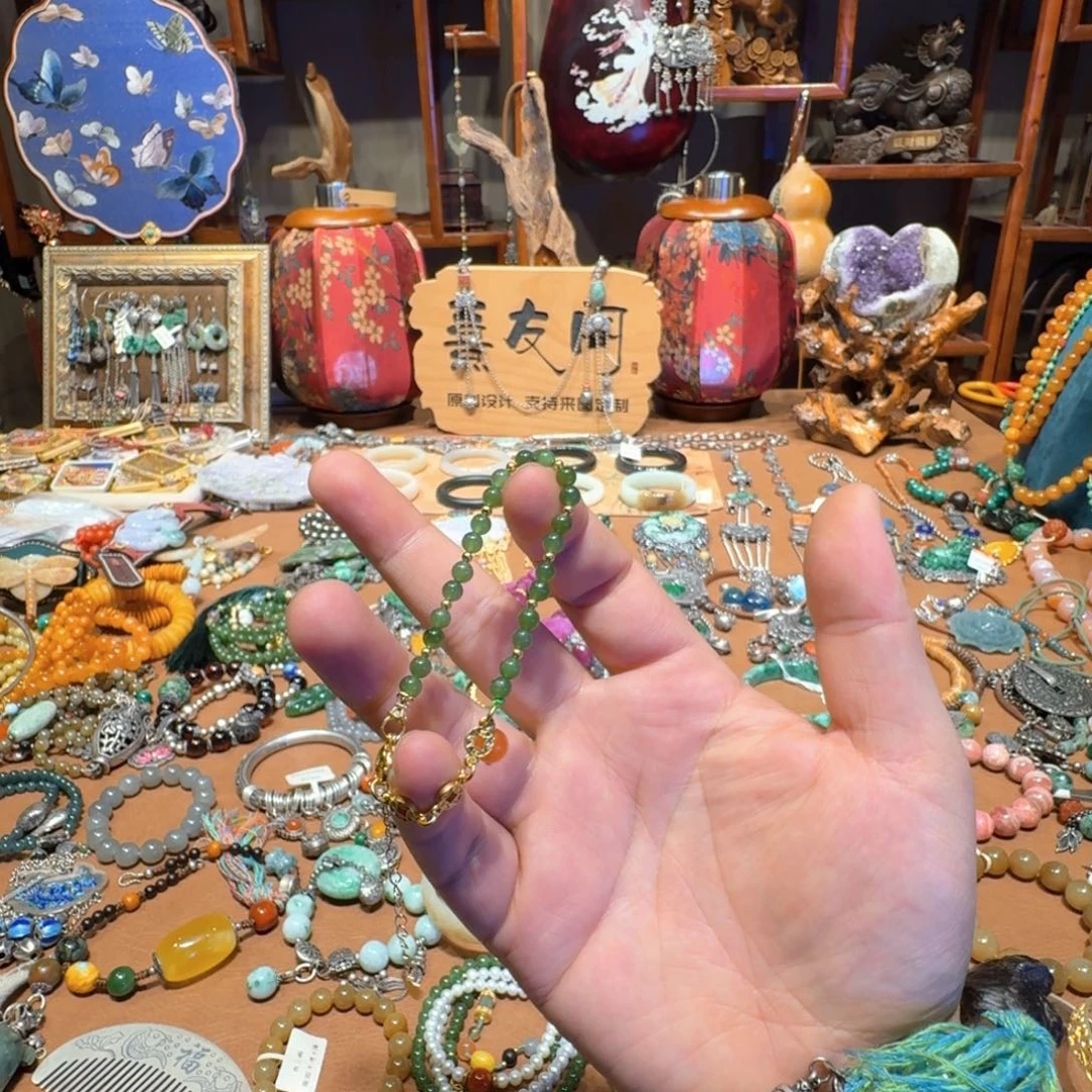 和田玉（碧玉）未镶嵌手链新粉结缘天然碧玉无黑点手链/脚链
