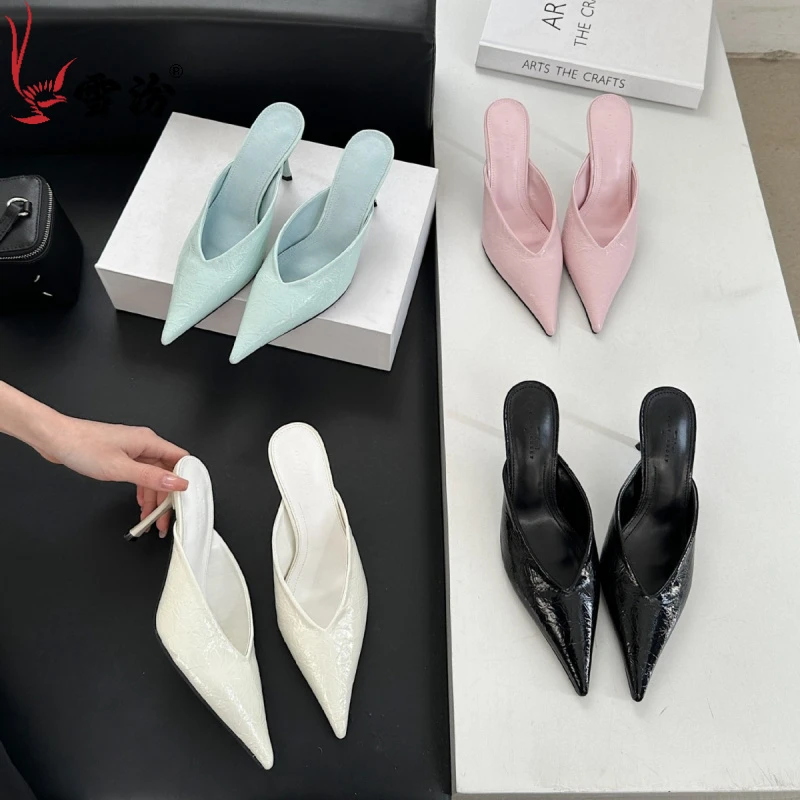 气质网红高跟中跟春夏女鞋单鞋 雪汾2025年春季上市兔毛材质平跟