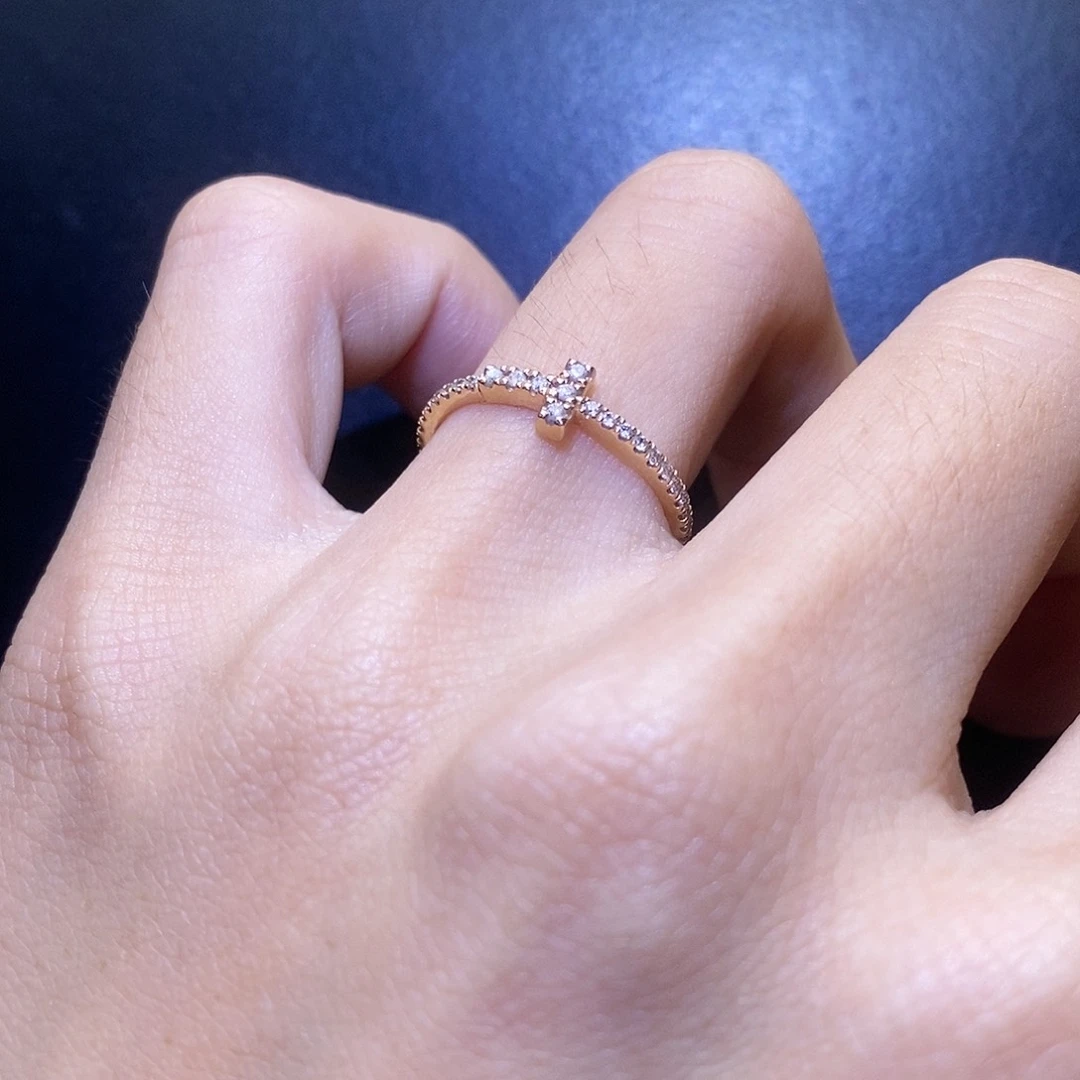 钻石戒指/指环18K金镶嵌t款满钻k玫