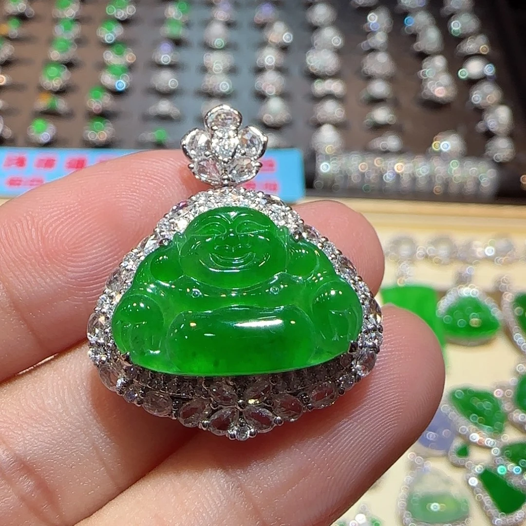 翡翠18K金镶嵌吊坠(不含链)佛公