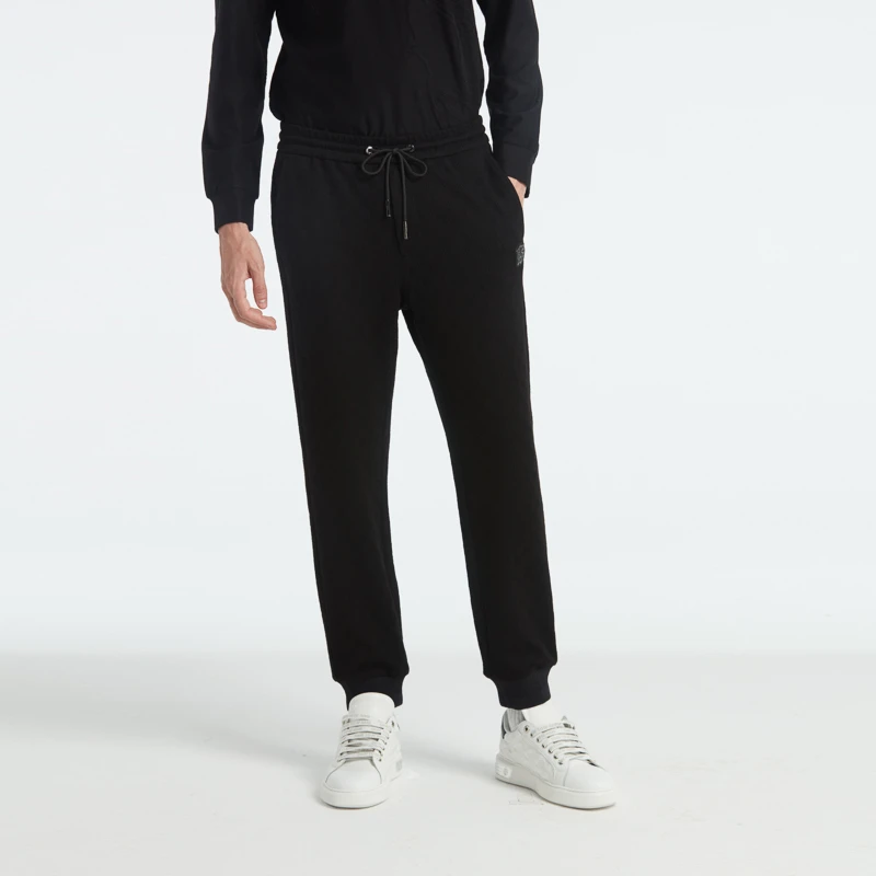 RARE威雅男装秋冬新款黑色松紧收脚圆机提花狮子休闲小标针织裤