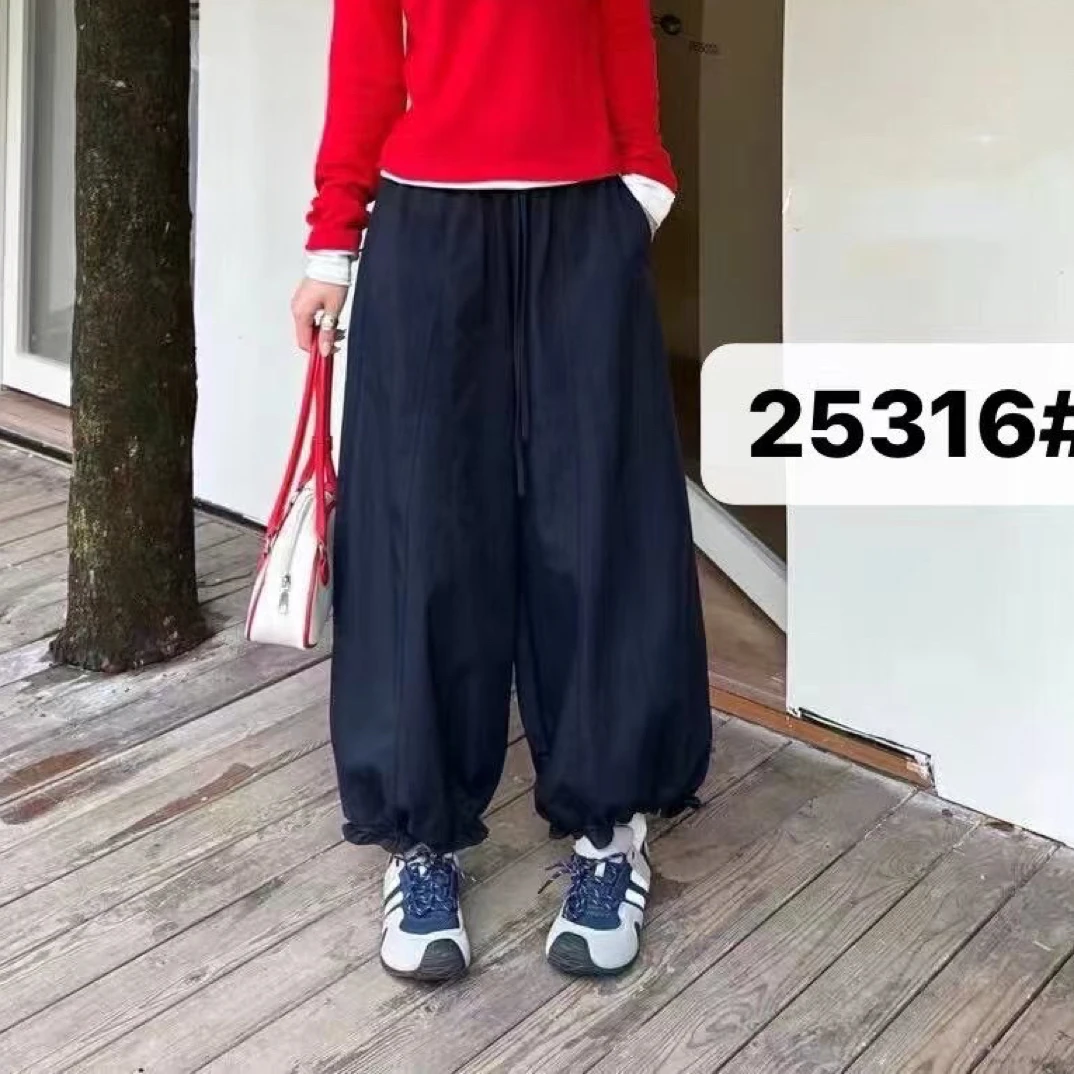 HDD25136秋季新款松紧腰花包休闲女裤宽松显瘦百搭减龄灯笼裤