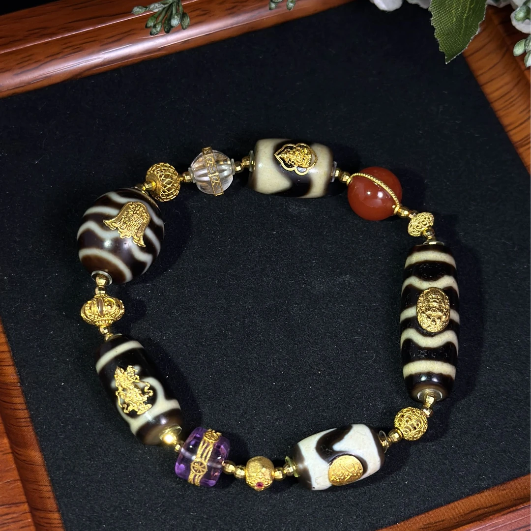 【四宝臻品】18K金镶嵌上肯牙黄多宝玛瑙手串多样性发货