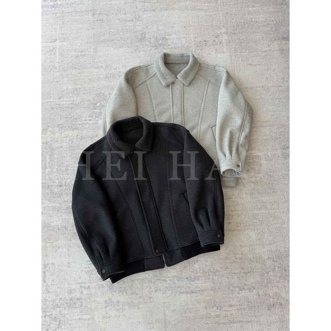 Hei Hao】羊毛呢子外套冬季男士厚款老钱轻奢夹克翻领保暖高档