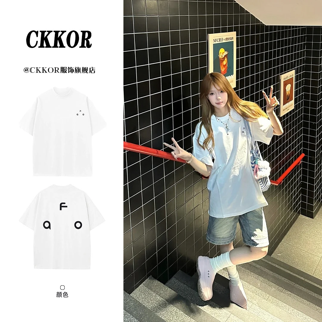 CKKOR夏季新款纯棉短袖t恤女韩系极简风穿搭百搭休闲显瘦圆领上衣