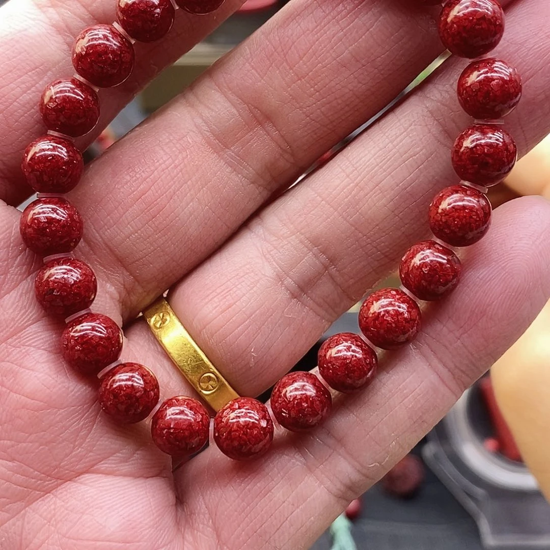 天然辰砂8mm晶体砂手串
