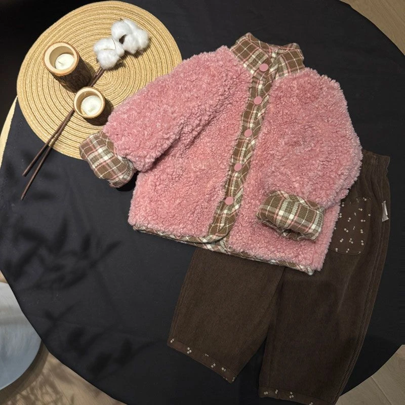 女童格子两面穿棉衣韩版加厚保暖立领棉袄冬季新款洋气宝宝外套