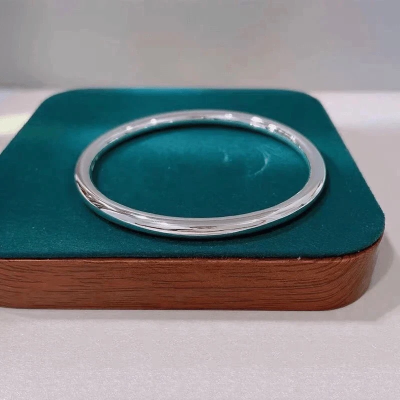 足银手镯 古法亮面999.9足银传承实心银手镯