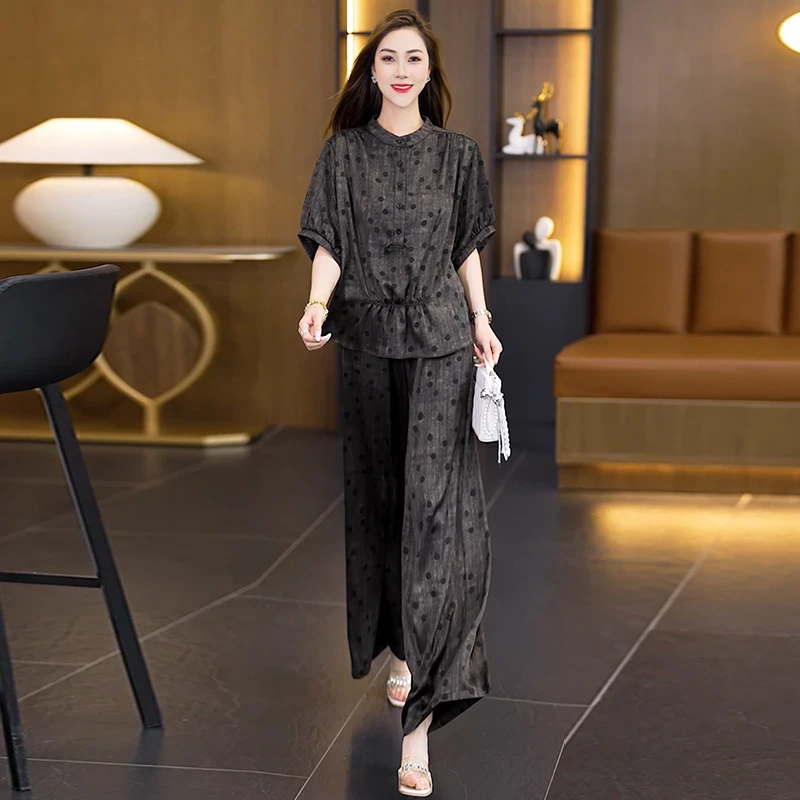 【女神新衣】2025夏新款胖mm时尚休闲上衣阔腿裤两件套