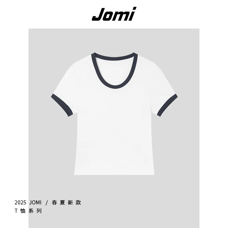 JOMI小众特色露肚脐短款圆领修身短袖上衣J251087