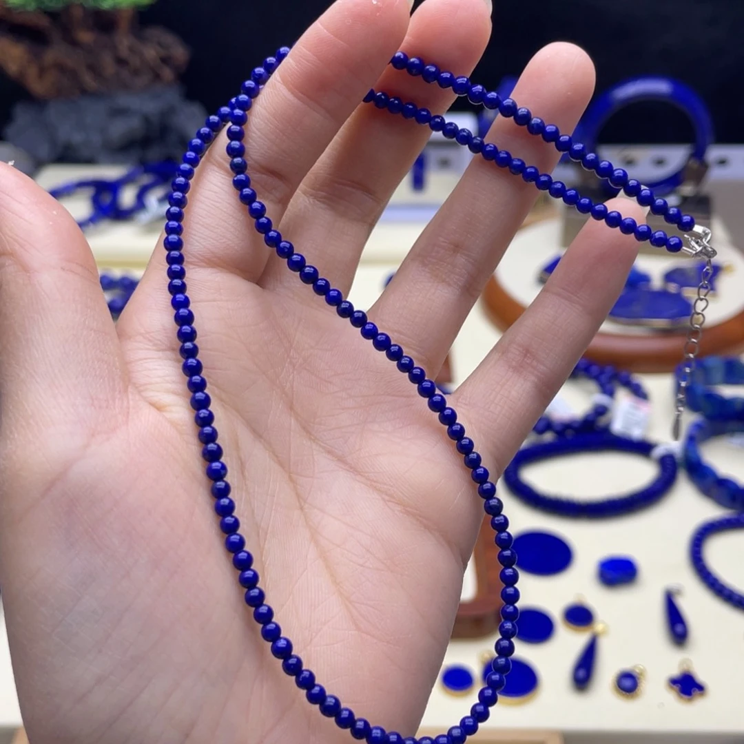 银S925镶嵌青金石项链3m m