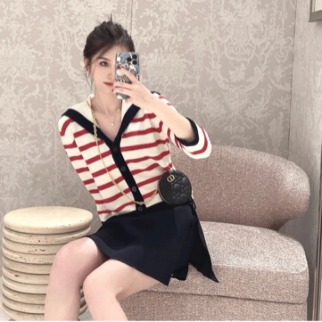 99新 DIOR/迪奥 W109273/条纹单排扣开衫/尺码34/