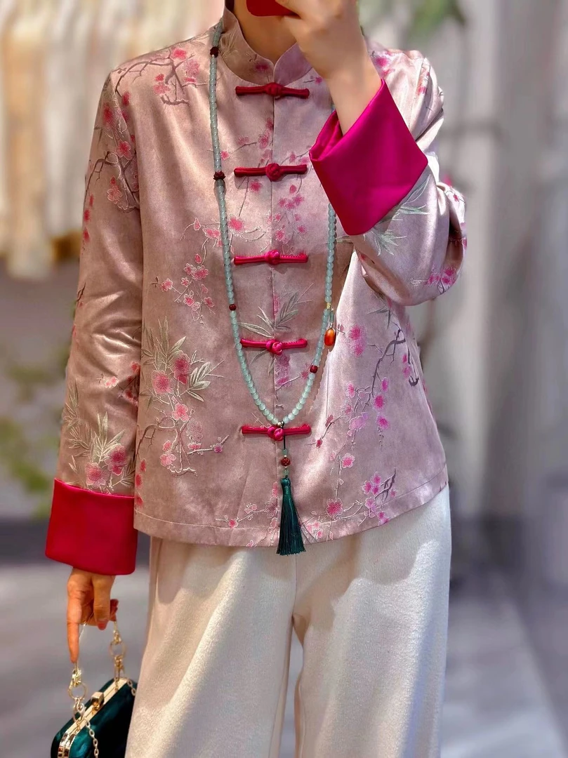 《秋粉亭》重工提花上衣高级拼色55321—小璐