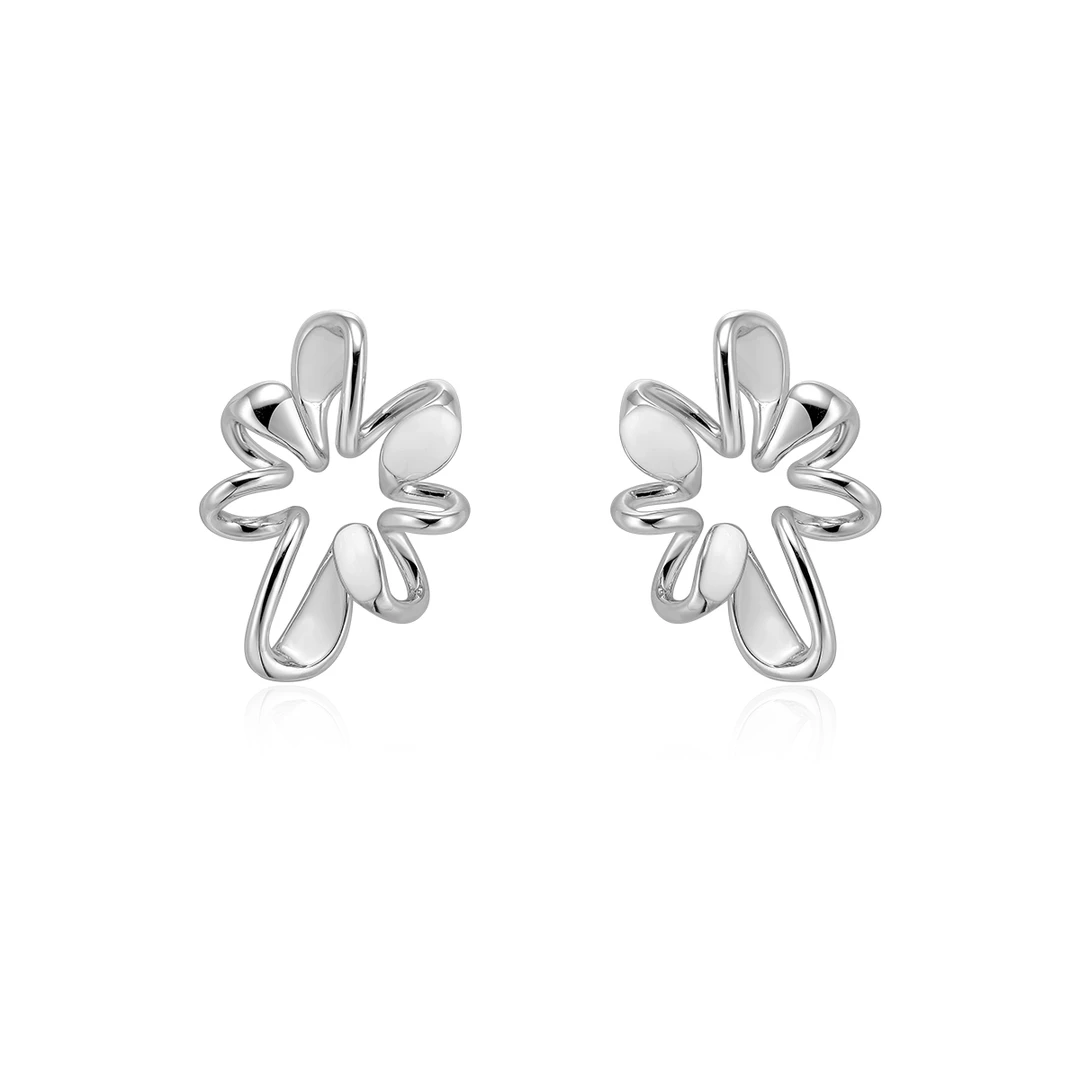 boonee alus 铜合金合成锆石耳饰 花朵不规则波浪线圈耳钉