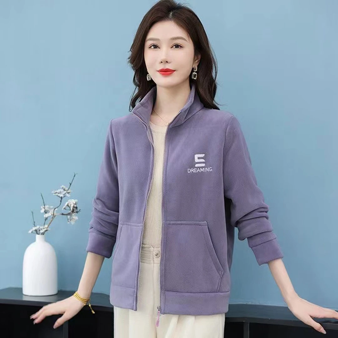酷飒秋冬外套女新款加绒高级感时尚长袖大码洋气妈妈保暖运动上衣