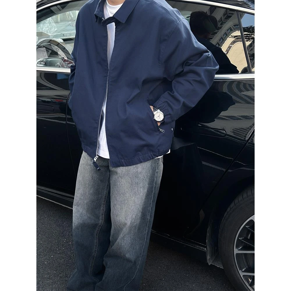 藏青色cleanfit短款外套男春秋工装潮牌高级感美式飞行员行政夹克