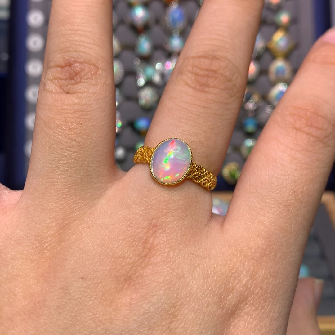 银S925镀金镶嵌欧泊戒指