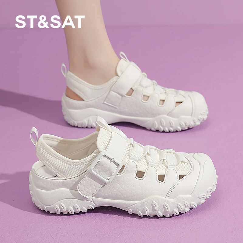 星期六踩屎感罗马镂空凉鞋女2025夏季新款透气厚底防滑运动休闲鞋
