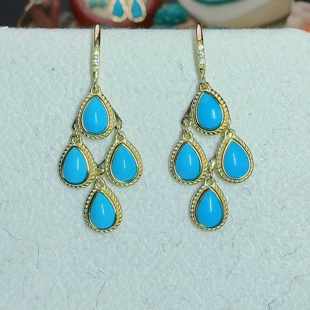 绿松石未镶嵌珠宝奇石个性耳环