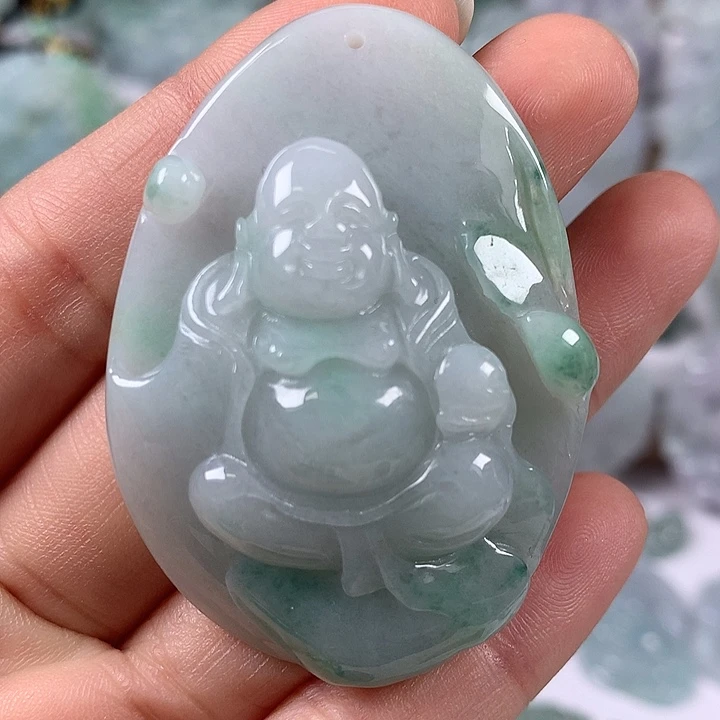 颈饰未镶嵌翡翠笑佛卡厚12.6