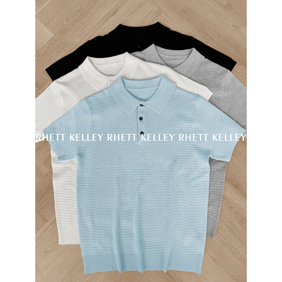 『凉爽冰丝 松弛雅感』老钱水波纹曲线提花设计软糯亲肤针织POLO衫