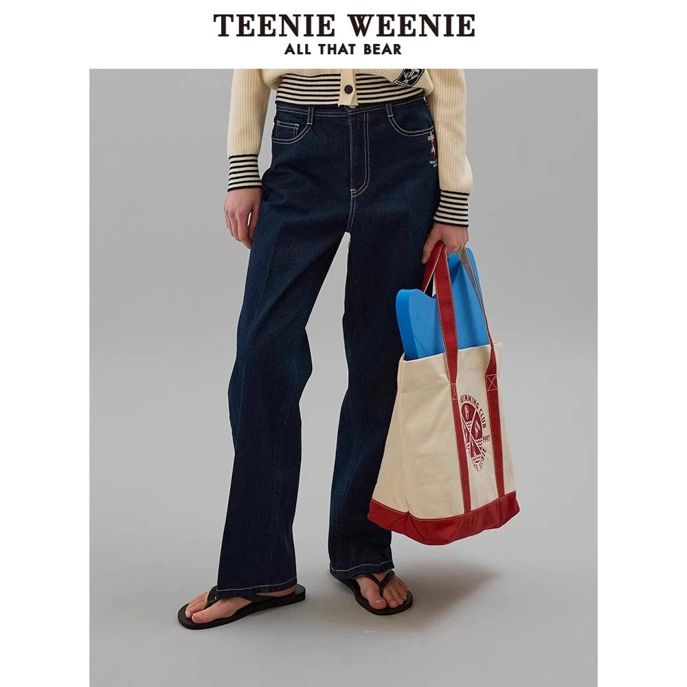 TeenieWeenie小熊卡通牛仔裤女2024新款休闲女长裤女TTTJ246316N