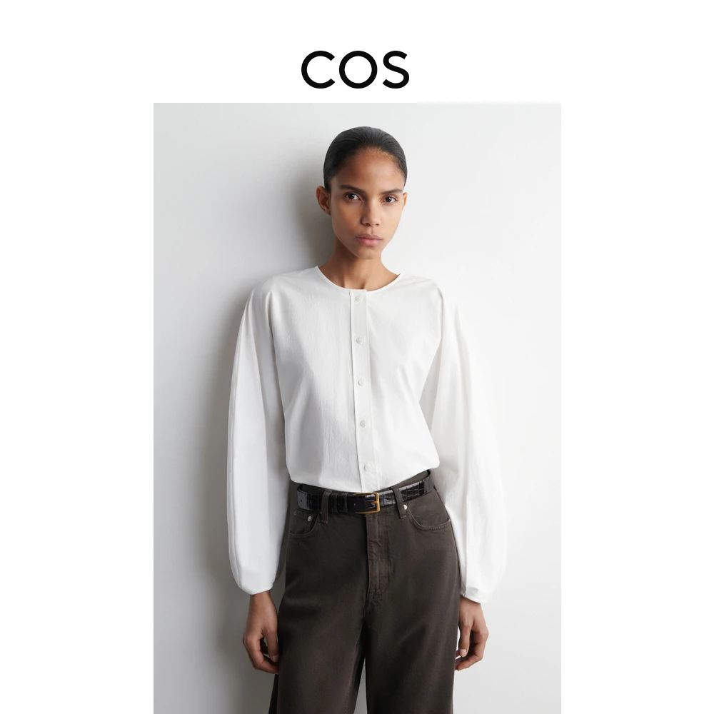 COS女装 标准版型圆领长袖棉质上衣白色2026春季新品1318320001