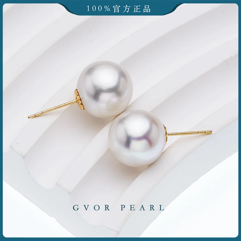 【珍珠奶奶强烈推荐】18K淡水有核白珍珠耳钉 11-12mm C1258