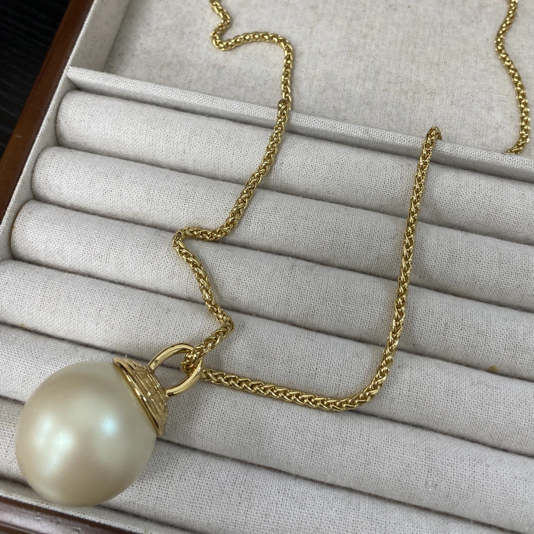 铜合金项链 （夜明珠）超大珠子小众轻奢名媛风大珠子金色项链法式