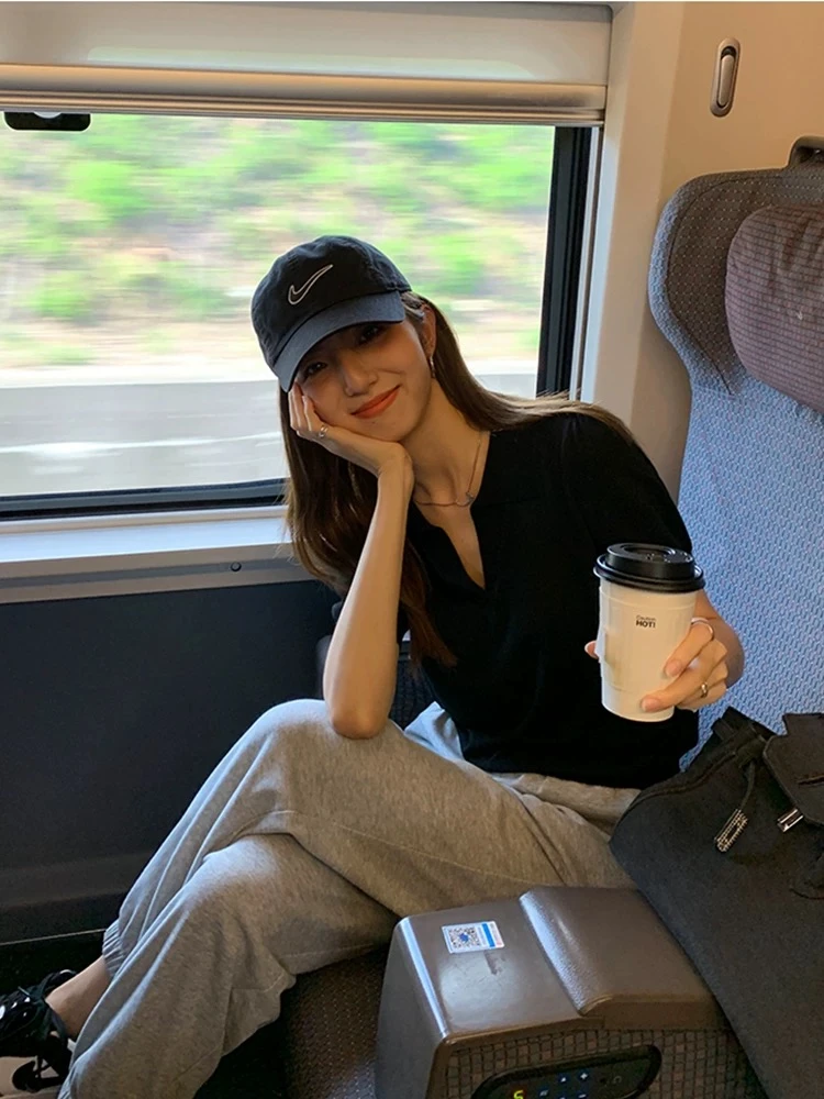 天丝莱赛尔半开领修饰脸型线条翻领针织衫-A92