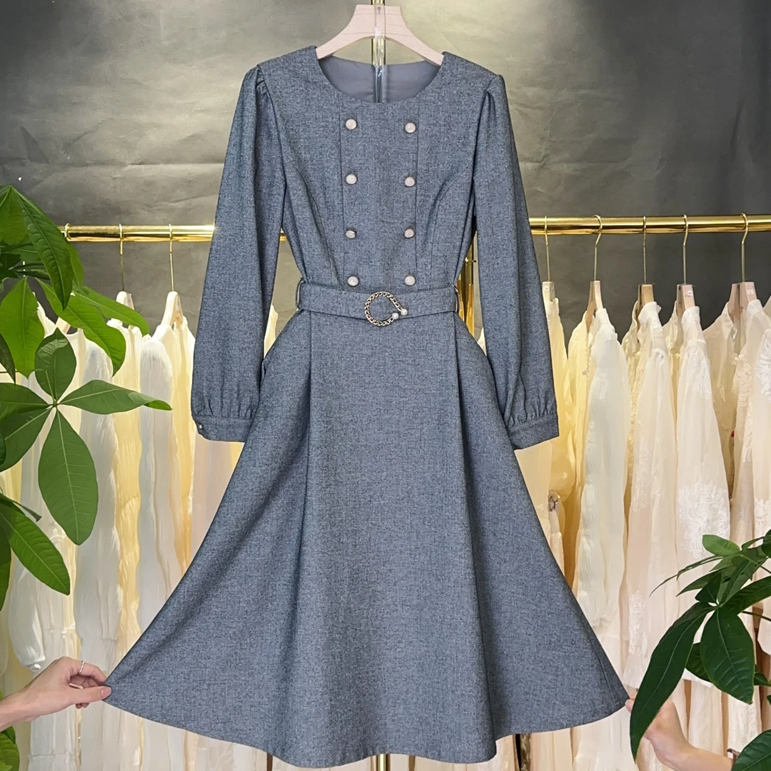 【RG1531】2025年新款显瘦气质长袖轻奢时尚收腰春季法式长款连衣裙