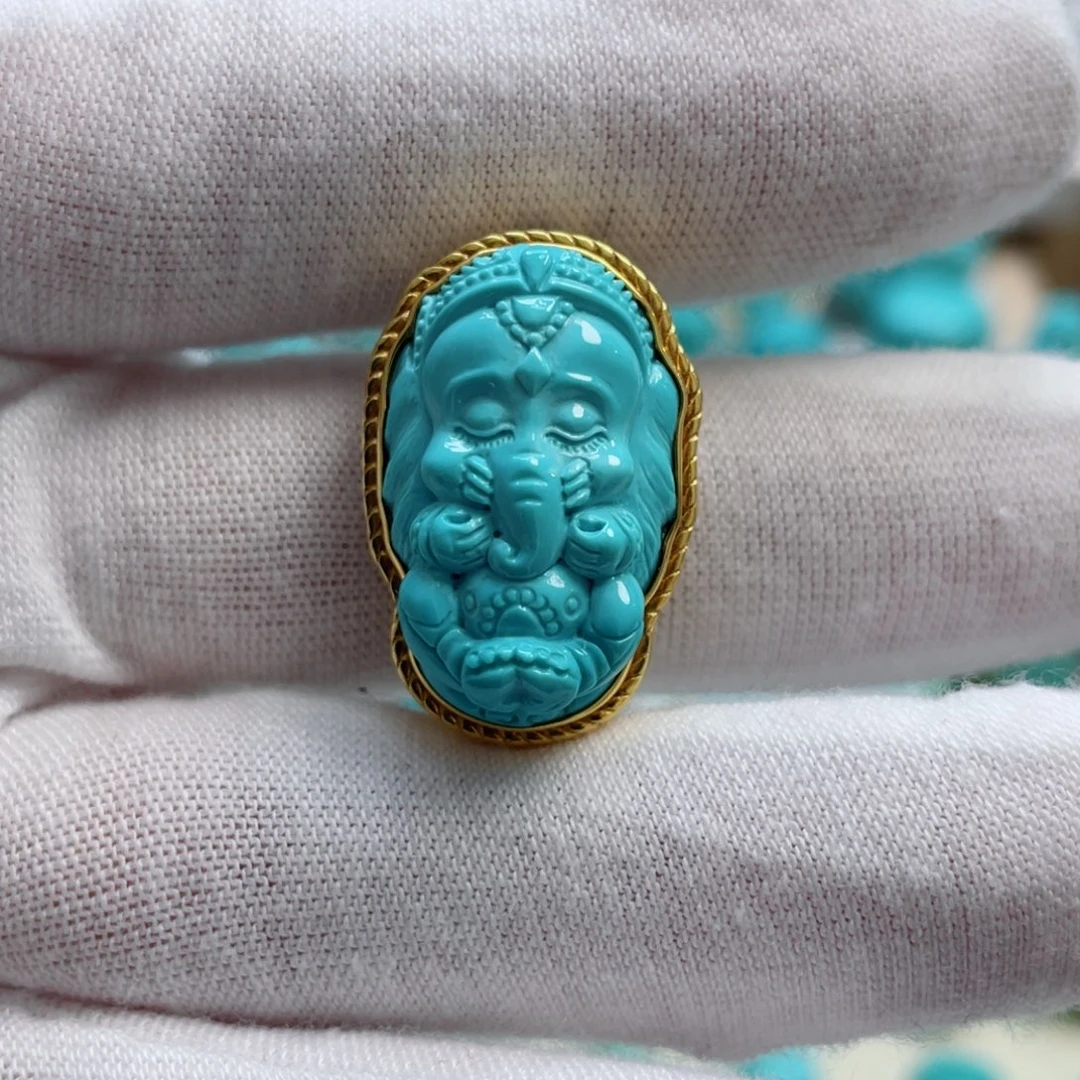 绿松石珠宝奇石18K金镶嵌