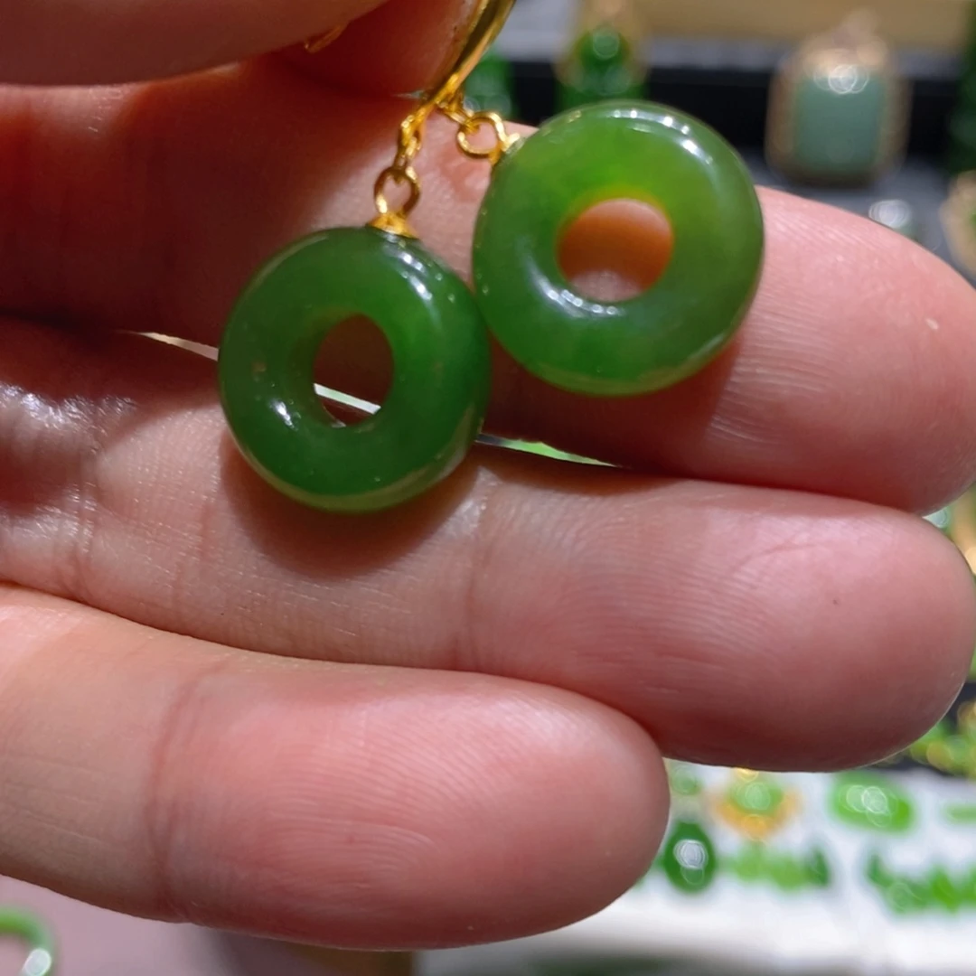 和田玉（碧玉）耳饰银S925镶嵌柏**牙