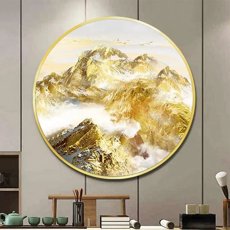 【远山】日照金山新中式砂岩油画沙发背景装饰画书房茶室装饰画6060