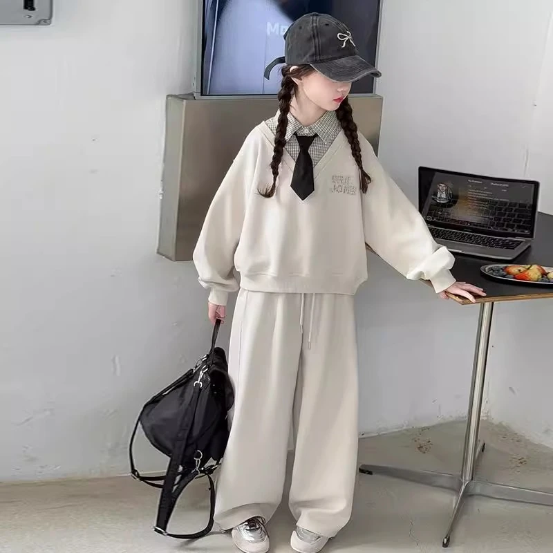 女童春装套装2025新款洋气中大童春秋学院风卫衣运动两件套儿童装