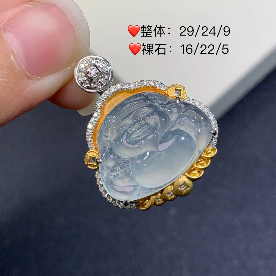 新品推荐·18K金冰种冰晴财神爷缅A翡翠玉石吊坠气质轻奢设计款