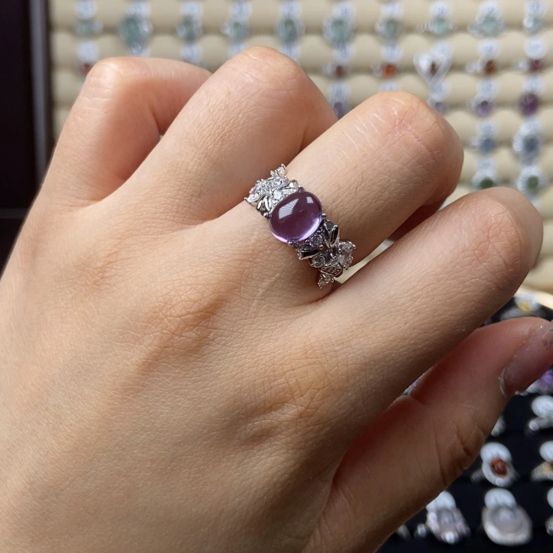 紫晶戒指银S925镶嵌早***-