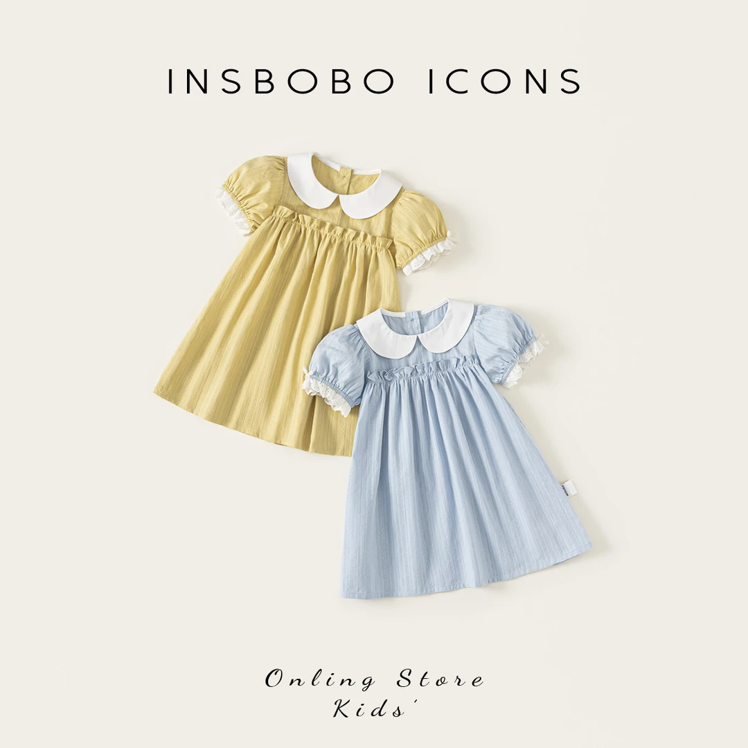 INSbobo女童泡泡袖公主裙夏季新品裙子领口撞色时尚连衣裙XQ25020