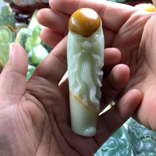 农***岸蛇纹石玉未镶嵌岫玉手把件