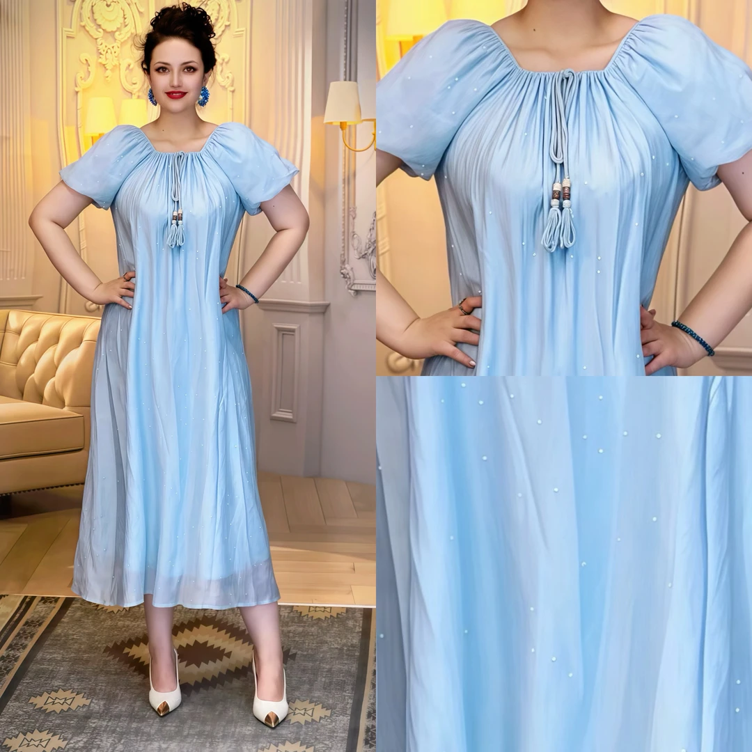 孕妇夏季法式宽松大码烫钻中长款洋气连衣裙高级感穿搭