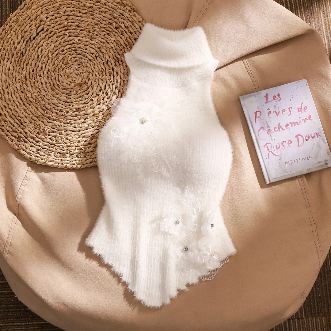 纯欲辣妹立体花朵毛绒挂脖吊带背心女秋保暖修身内搭美背针织上衣