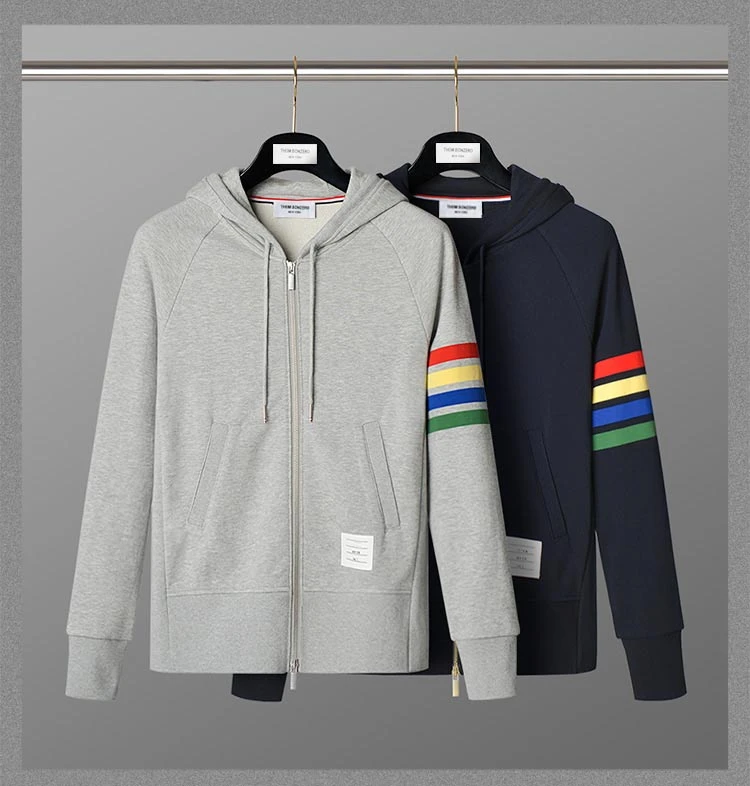 C秋季彩虹条TB四杠纯棉拉链连帽卫衣时尚休闲男女同款情侣装TJ