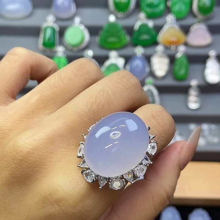 C***e玛瑙/玉髓银S925镶嵌颈饰紫蛋面戒指