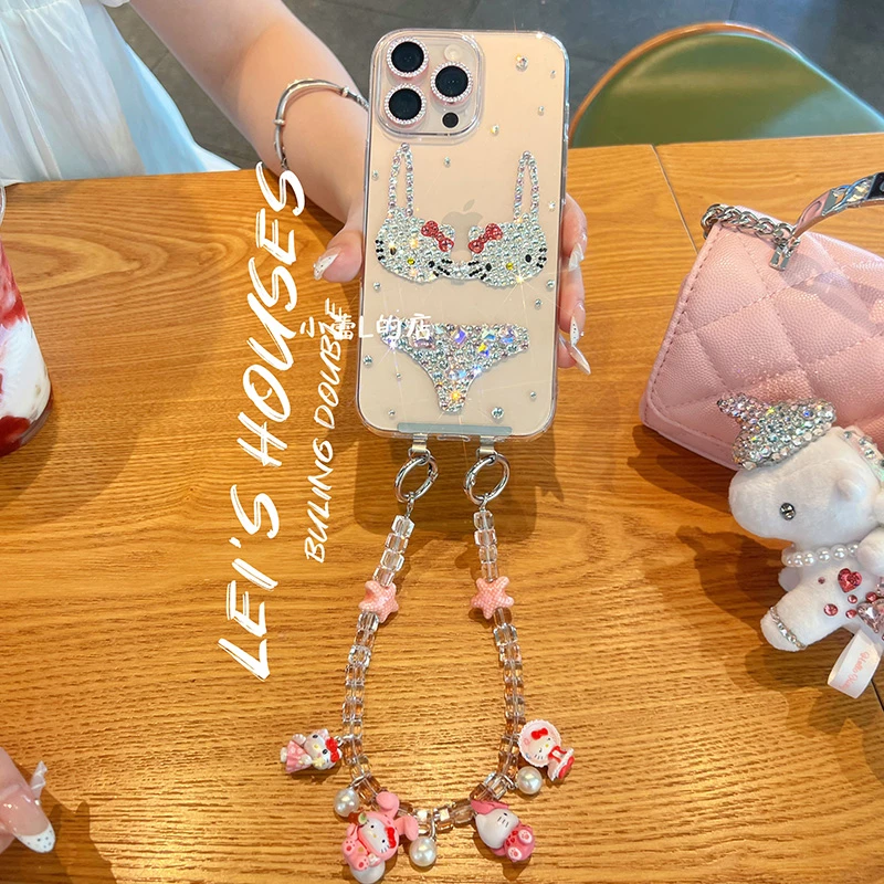 可爱内衣kitty水钻15pro手机壳14promax适用16promax透明13卡通17