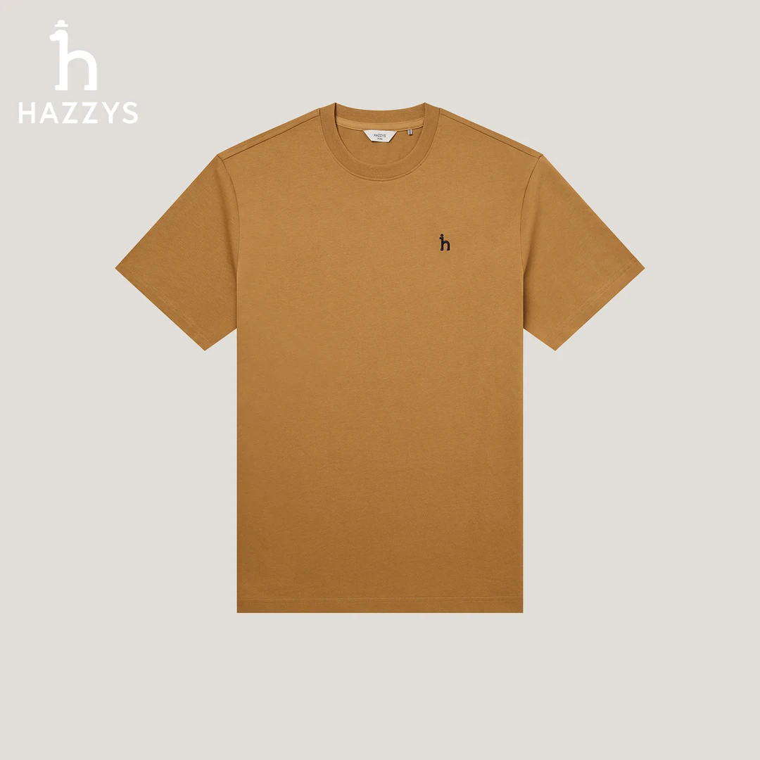 【商场同款】HAZZYS哈吉斯男士秋季纯色短袖打底衫圆领T恤时尚休闲