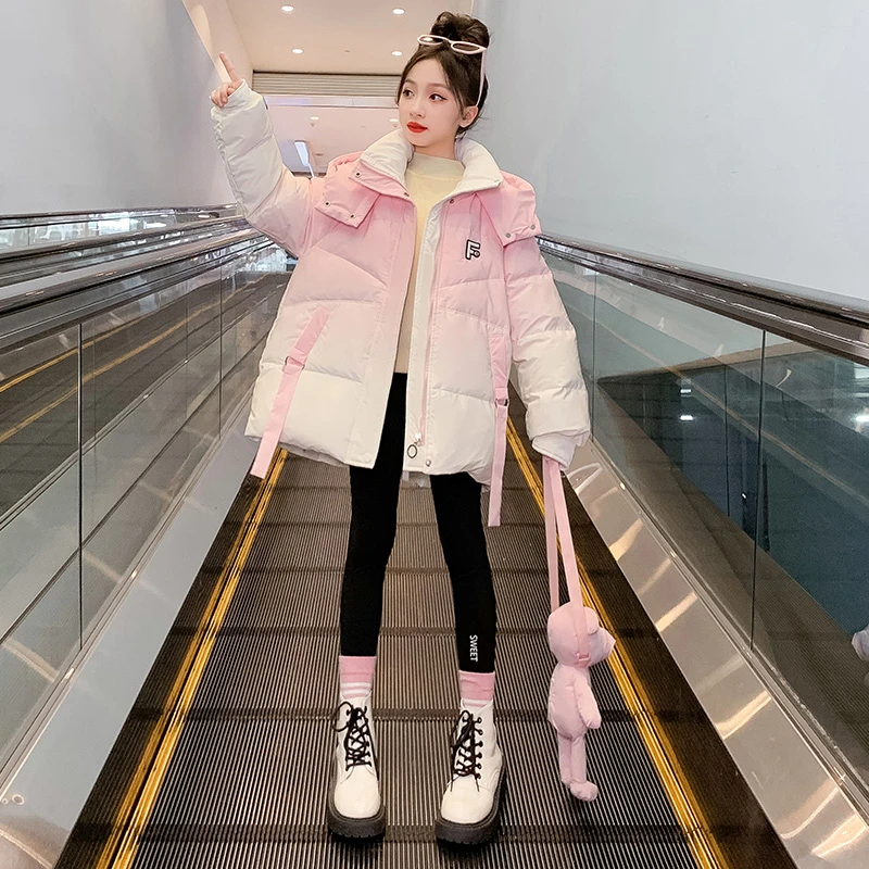 女童2024新款洋气儿童加厚冬季保暖亮面免洗外套羽绒服-23D6